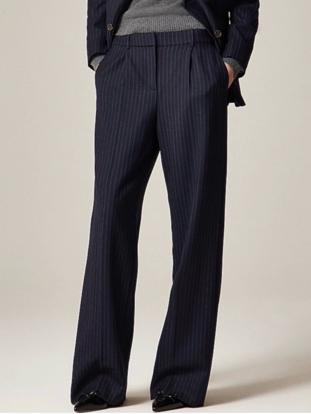 NWT J. Crew Petite Relaxed-fit Pleated Pant Pinstriped Wool Blend Navy Blue